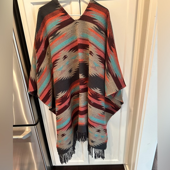 American Eagle Aztec Print Fringed Wrap Festival Boho Carnival OS - Picture 6 of 13
